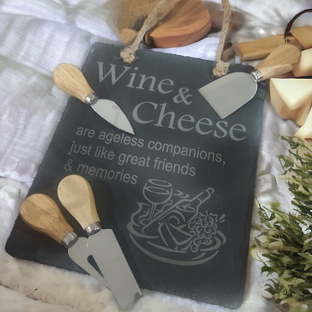 Slate Charcuterie Platter with Knives - Various Designs